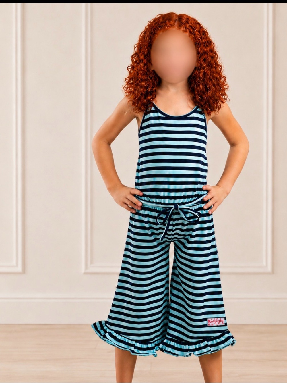 Ruffle Girl Navy Stripe Ruffle Capri Romper